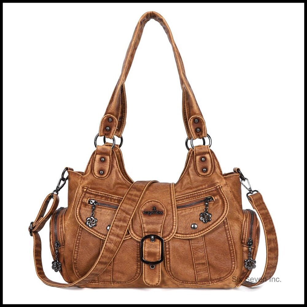 Vegan Leather Hobo Bag Tote with Crossbody Strap Elegant Retro Shoulder Purse